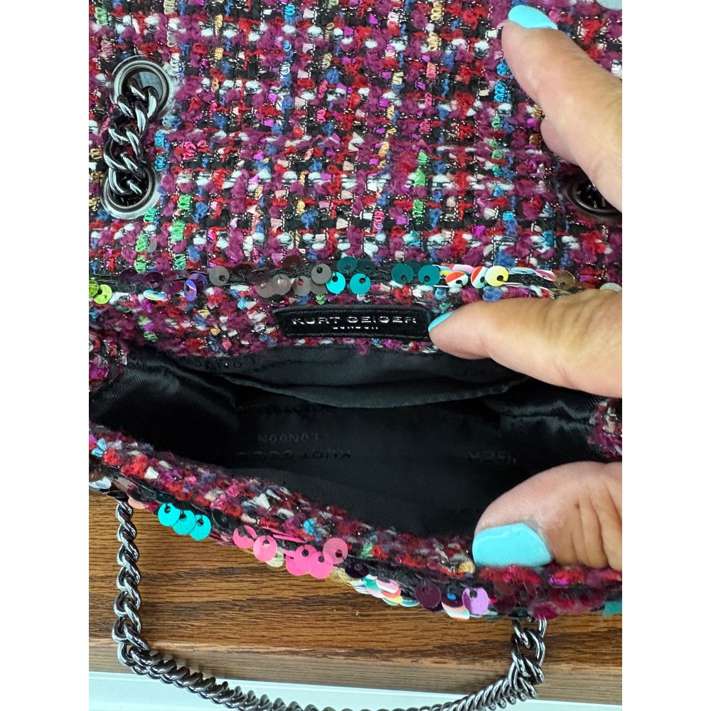 Kurt Geiger London Kensington Mini Sequin Tweed Multi Color Chain Crossbody Bag - Picture 7 of 9